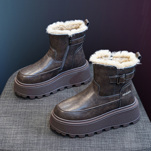 子 加绒加厚马丁靴东北保暖大棉鞋 内增高8cm雪地靴女2025冬季 新款