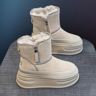 加绒加厚靴子保暖东北厚底大棉鞋 内增高8cm雪地靴女2025冬季 新款