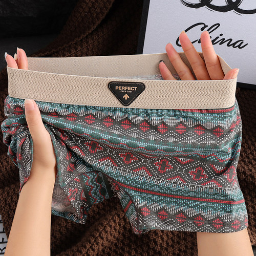 纯棉女士内裤民族风防走光裤瑜伽运动裤头复古中腰舒适透气安全裤