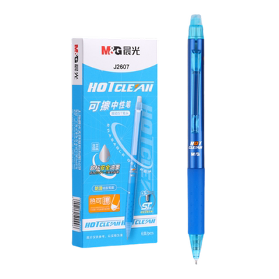 晨光按动ST头热可擦笔晶蓝黑水笔