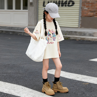 女童短袖夏装2026新款儿童t恤纯棉女大童薄款上衣超好看韩系童装