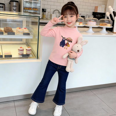 新款女童半高领上衣秋冬装女宝宝德绒长袖T恤中大儿童加绒打底衫