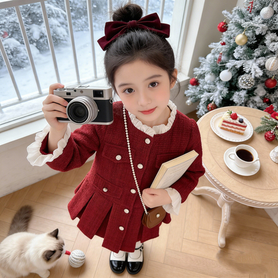 女童过年服新款加绒小香风连衣裙