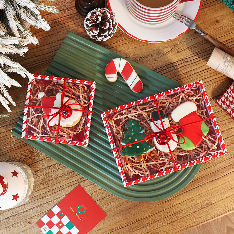 千鸟格糖霜饼干包装盒烘焙手工巧克力曲奇透明盒子圣诞礼盒纸盒