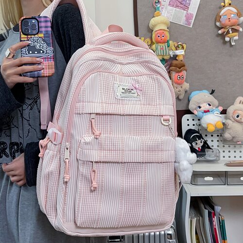 路可斯威条纹双肩包女初中生高中生大容量背包小学生五六年级书包