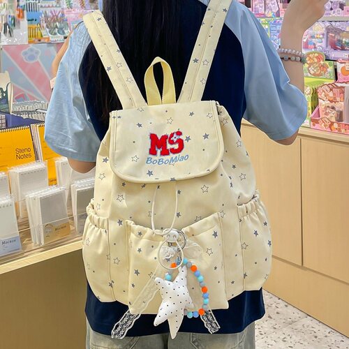 路可斯威星星抽绳双肩包女小型大学生休闲通勤背包ins软妹双肩包
