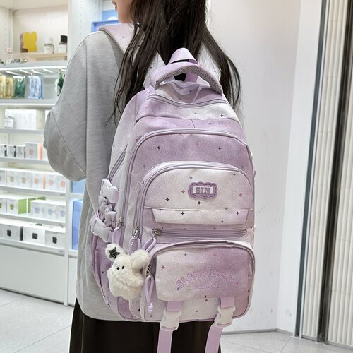 路可斯威新款紫色星星双肩包女初中高中生书包可爱少女大容量背包