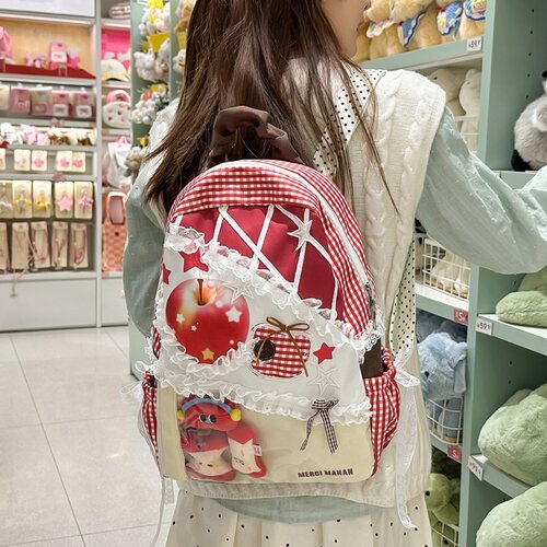 路可斯威甜美少女心书包初中女生可爱小众设计感背包高颜值双肩包