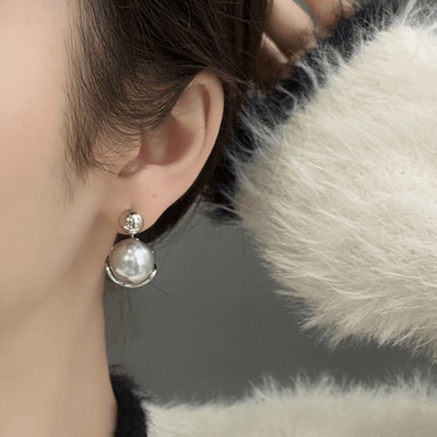 冷淡风前后戴灰色珍珠耳环女新款