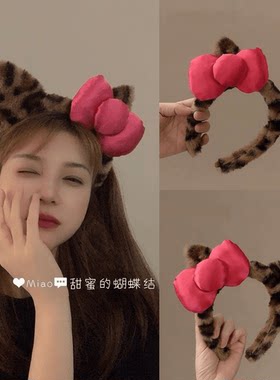 豹纹猫耳朵蝴蝶结发箍女2026新款