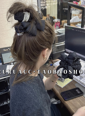 风琴褶黑色充绵立体蝴蝶结发圈高级感大肠圈发绳女扎头发头绳发饰