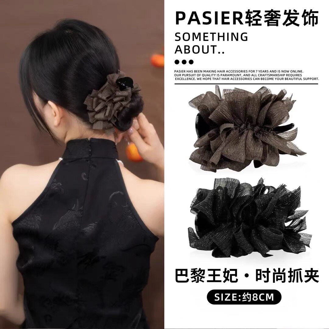 巴黎王妃蝴蝶结丸子头抓夹女2024新款发夹蓬松显发量马尾夹子头饰