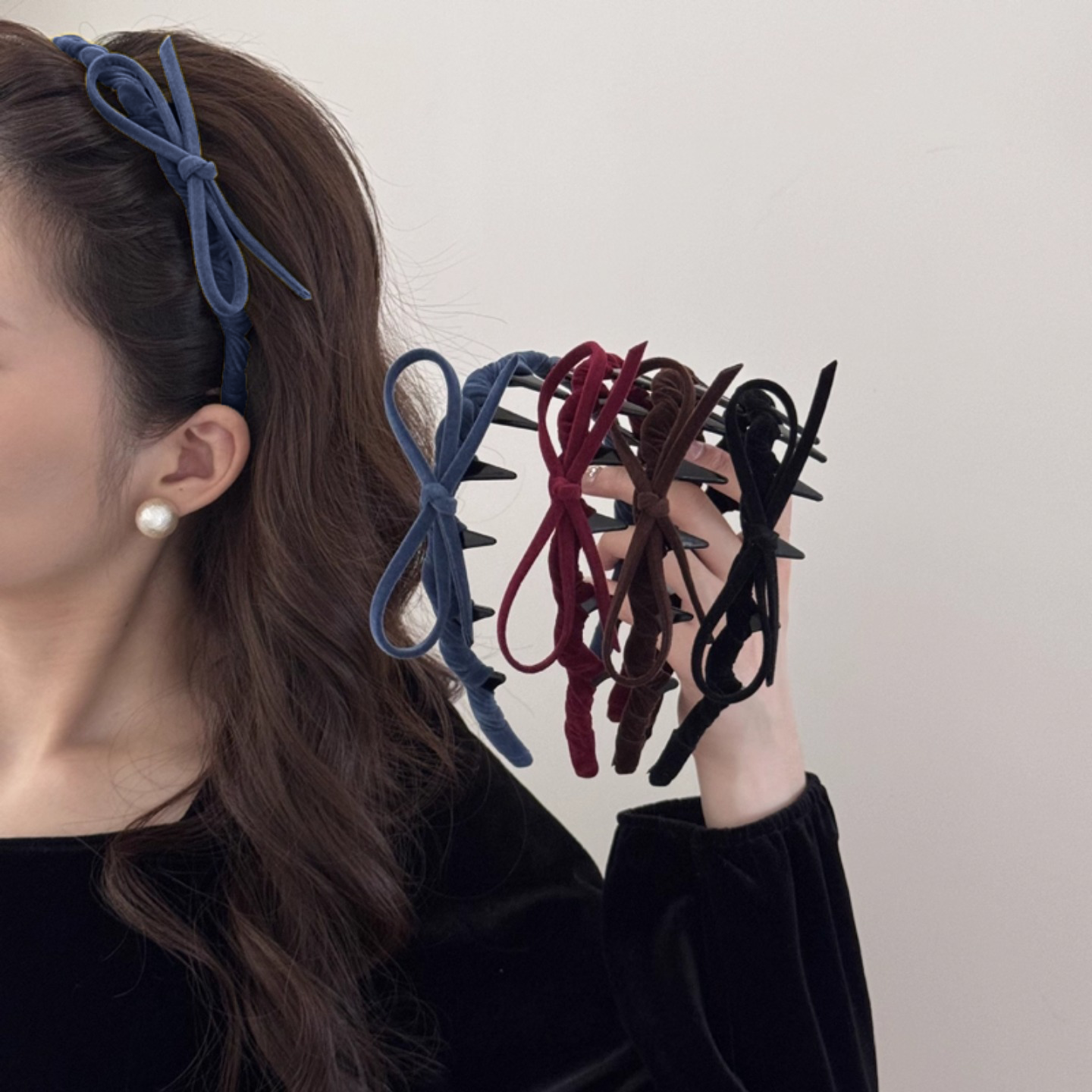 丝绒蝴蝶结齿梳发箍2025新款秋冬