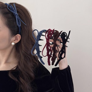 丝绒蝴蝶结齿梳发箍女2025新款 秋冬高颅顶头箍洗脸压发卡发捆头饰