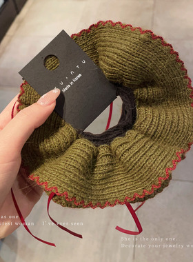 韩系复古果绿色针织毛线发圈女新款扎丸子头发绳配毛衣高级感发饰