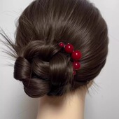 2026新款 新中式 红珠四齿盘发梳女后脑勺丸子头发簪发夹百搭盘发钗