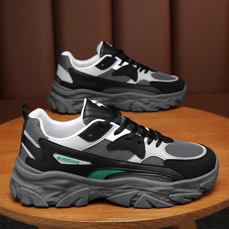 夏季男鞋新款透气网面男士运动鞋子男韩版百搭厚底休闲跑步老爹鞋