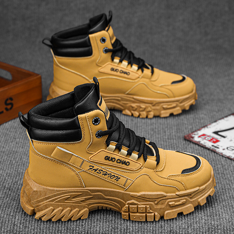 高帮马丁靴男鞋秋季新款工装鞋子男士潮流百搭厚底防滑休闲短靴子