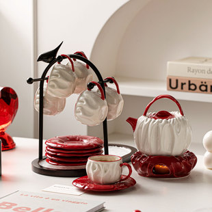 创意陶瓷水具套装茶壶茶杯加热底座收纳架高级乔迁新居结婚伴手礼