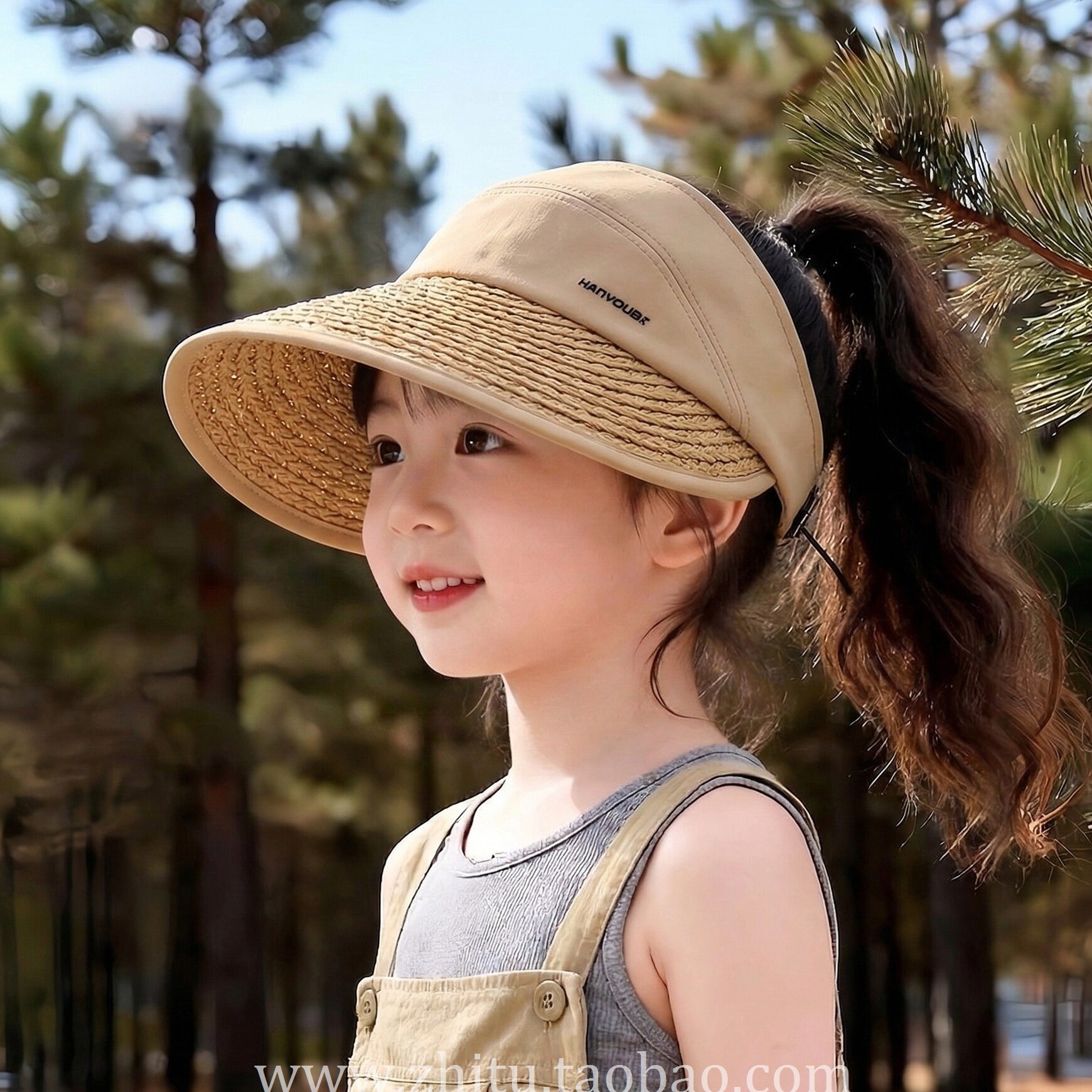 儿童防晒帽夏季新款草帽女童遮阳帽宝宝帽子大檐空顶帽男童太阳帽