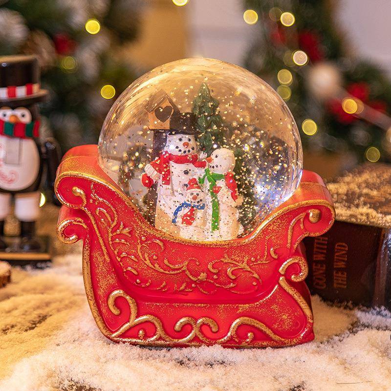 厂家直销圣诞节装饰品水晶球八音盒圣诞老人雪人飘雪音乐灯圣诞礼