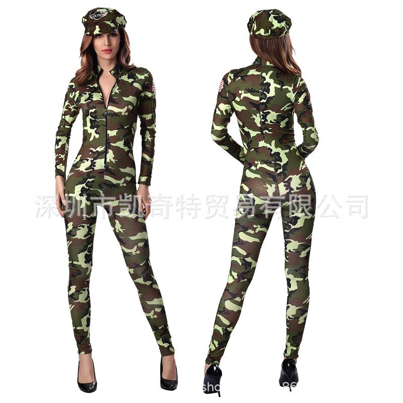 新款欧美游戏制服性感连体迷彩女警装迷彩服教官服装夜场DS演出服