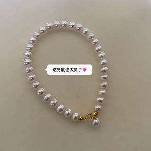 日本进口天然海水AKOYA珍珠手链18K金扣手饰带小球专柜同款手镯