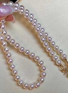 日本进口AKOYA天然海水珍珠项链天女级颈饰极光专柜品质送妈妈