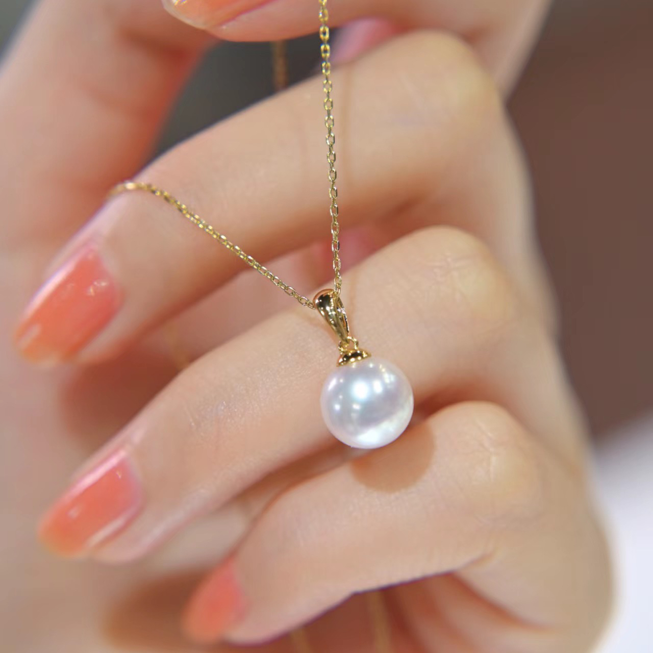 极光AKOYA正圆吊坠海水18K金