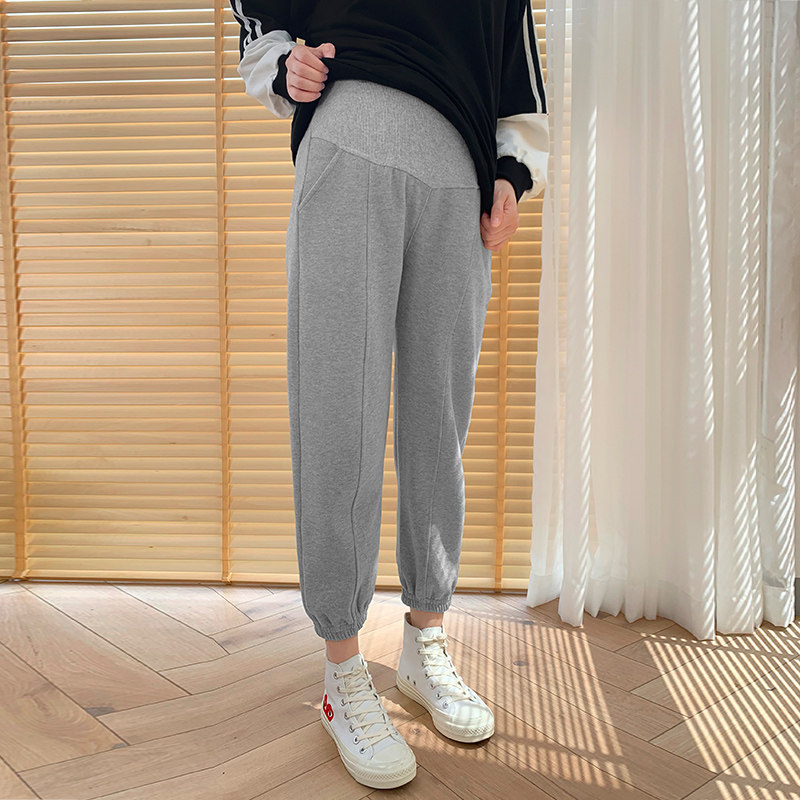 孕妇裤子春秋外穿时尚针织束脚裤春季孕妇托腹休闲运动裤九分夏装