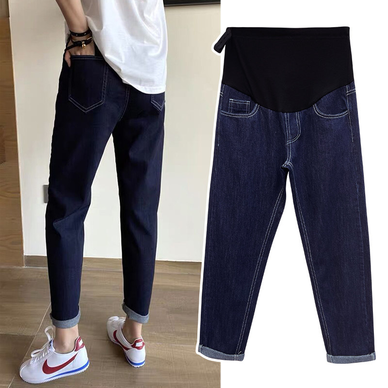孕妇牛仔裤春秋款哈伦裤外穿时尚宽松老爹裤春季九分烟管裤秋冬装