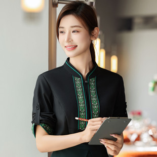 兰州拉面馆工作服短袖民族风特色餐饮中式服务员饭店传菜员中袖女