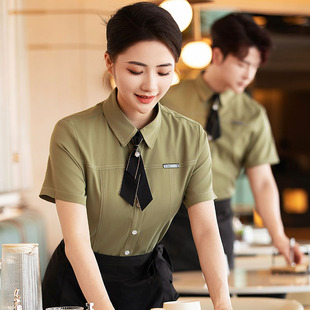 短袖服务员衬衣夏季奶茶面包咖啡酒吧工作服饭店西餐前厅时尚工装