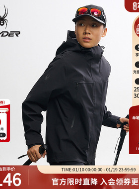 SPYDER蜘蛛秋冬女防风防水耐磨户外3L硬壳连帽冲锋衣外套25MF104W