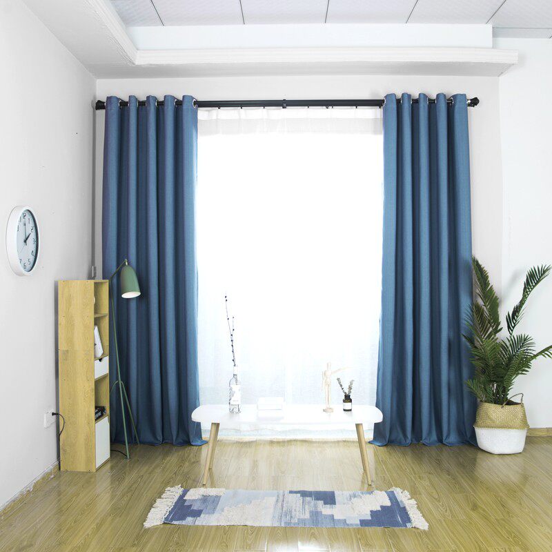 北欧简约风加厚天竺麻全遮光纯色窗帘卧室客厅落地窗定制遮光布料