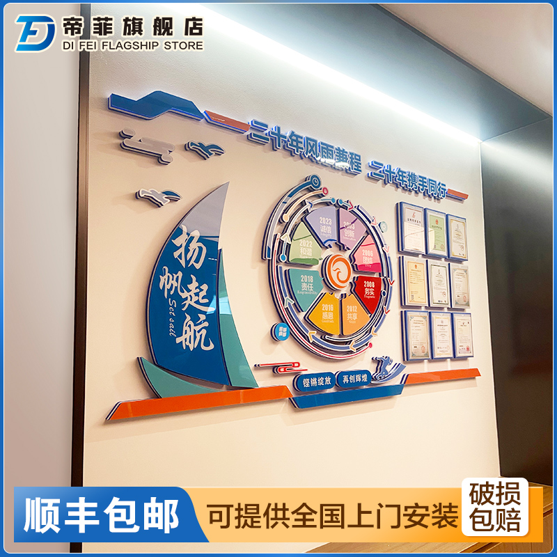 公司企业主题文化墙定制设计高端团队员工风采办公会议室背景装饰