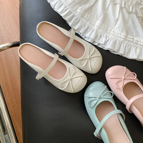 一三良品夏季法式蝴蝶结内增高包头半拖鞋女温柔浅口鞋可搭配裙子