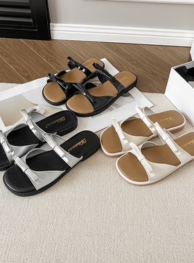 一三良品夏季新款厚底3cm蝴蝶结露趾凉鞋凉鞋可外穿凉拖搭配裙子