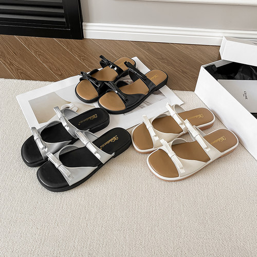 一三良品夏季新款厚底3cm蝴蝶结露趾凉鞋凉鞋可外穿凉拖搭配裙子