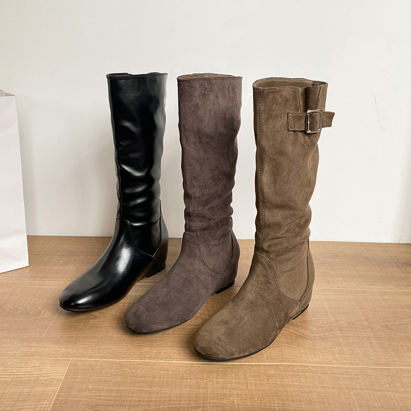 一三良品复古堆堆长筒靴小码33内增高显腿长小个子不过膝瘦瘦靴女