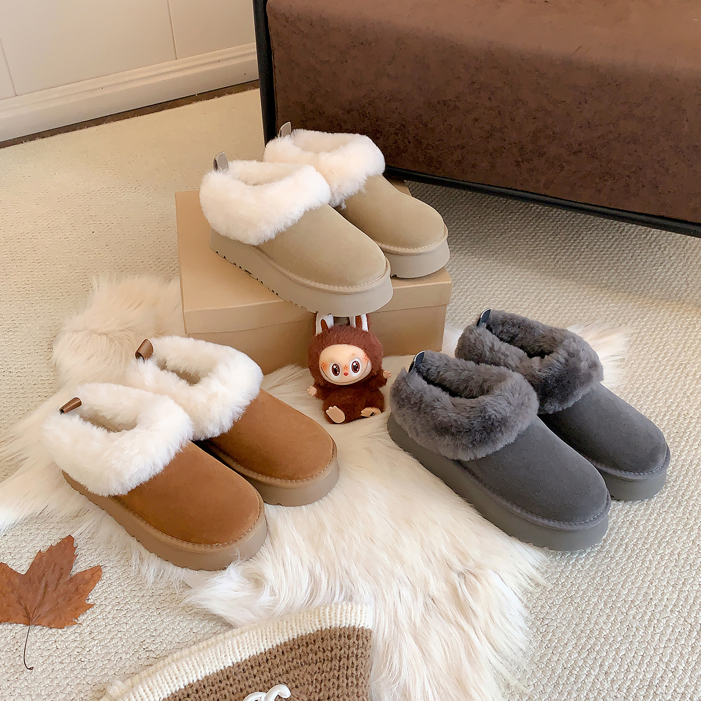 一三良品秋冬新款皮毛一体厚底小个子增高雪地靴女2025保暖毛毛鞋