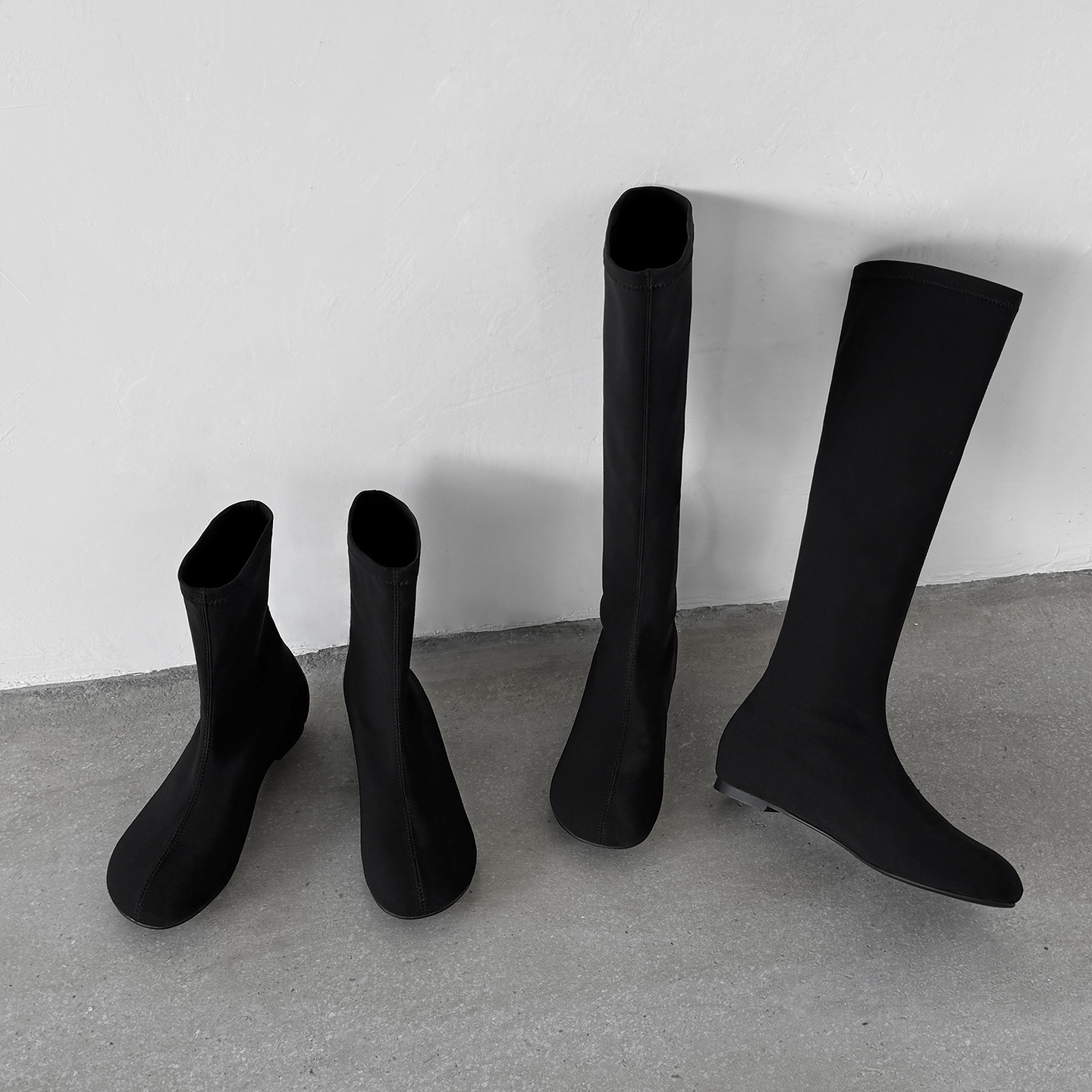 2种高度~黑色不过膝长筒靴麂皮秋冬弹力短筒瘦瘦靴洋气小码袜子靴