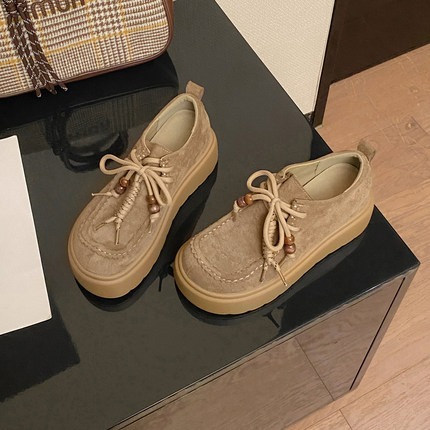 2025秋新款百搭复古全包小码3332勃肯鞋休闲串珠增高7cm单鞋女