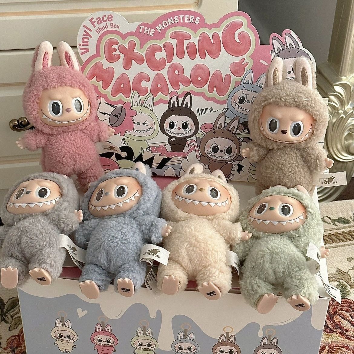 POPMART泡泡码特labubu1.0心动马卡龙系列盲盒搪胶脸毛绒公仔