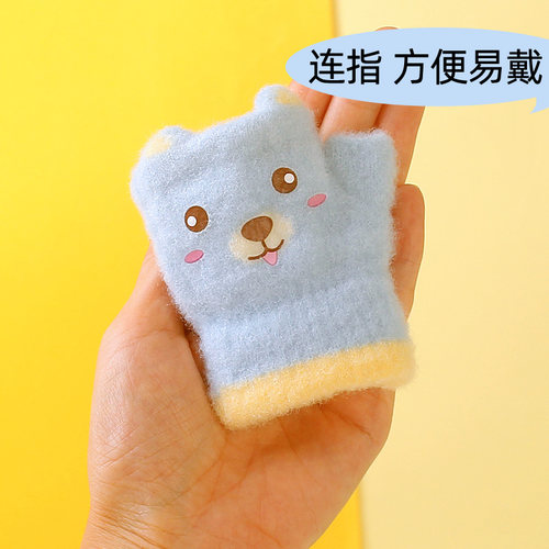 婴儿手套秋冬季薄保暖连指半指男女小宝宝幼儿爬行可爱萌2025新