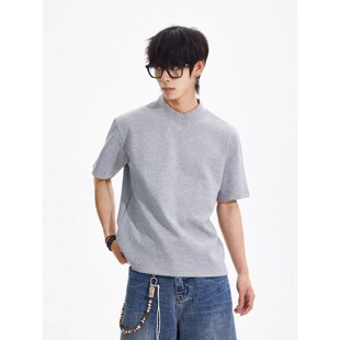 夏季 半袖 体恤男抗起球立挺cleanfit短袖 T恤 半高花瓣领设计感韩版