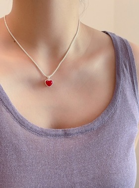 法式双面爱心吊坠项链女轻奢小众设计高级感甜美锁骨链颈链配饰品