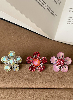 轻奢质感彩色水晶花朵开口戒指女