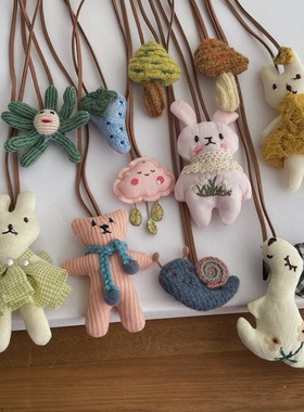 布艺立体卡通小熊玩偶项链女蘑菇蜗牛兔子挂饰可爱百搭儿童毛衣链