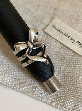 欧美复古做旧蝴蝶结宽面开口戒指